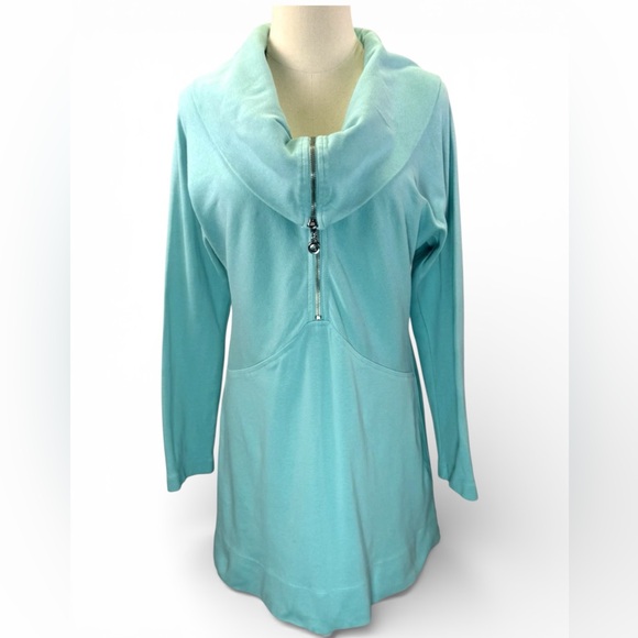 Soft Surroundings Tops - Soft Surroundings Women's Aqua‎ Blue 1/2 Zip Cowl Neck Pullover Top Size S